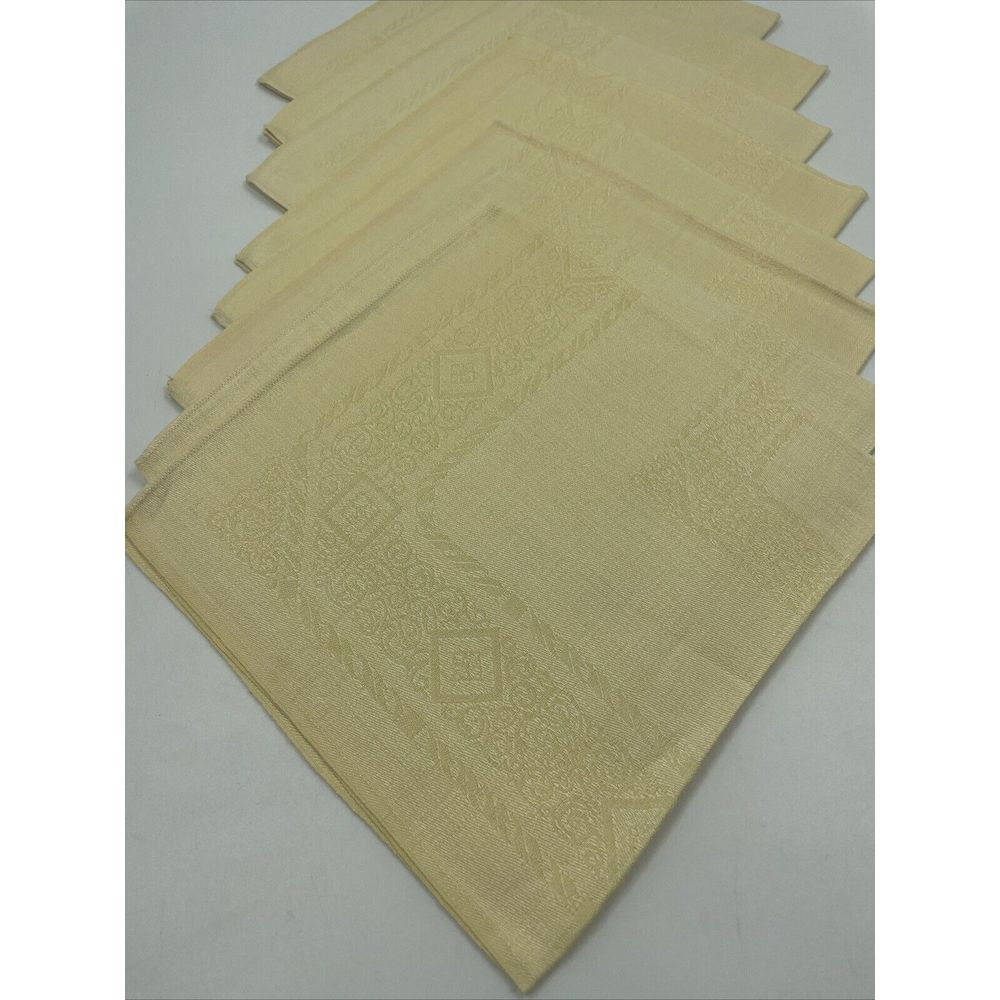 Set of 8 Warm Yellow Cloth Napkins Jacquard No Stains, Cottage Country Formal